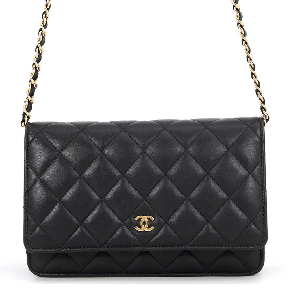 Chanel Chain Wallet Classic Matelassé Coco Mark Lambskin AP0250 CHANEL Black ...